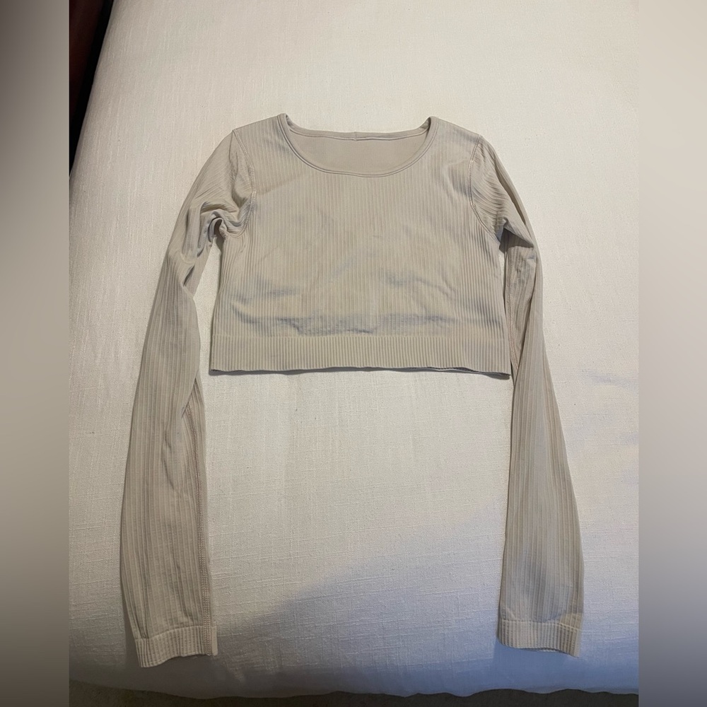Lululemon ebb to street crop long sleeve in white opal size 8